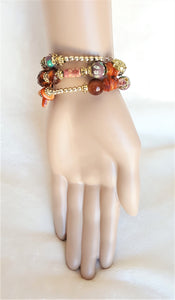 Bracelet Beaded Ethnic Bohemian with Charm, Gold, Brown - Urban Flair USA