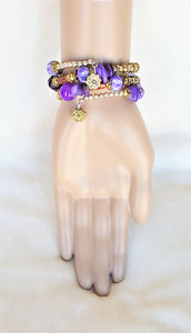 Bracelet Beaded Ethnic Bohemian with Charm, Purple, Gold, Brown - Urban Flair USA