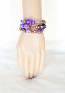 Bracelet Beaded Ethnic Bohemian with Charm, Purple, Gold, Brown - Urban Flair USA