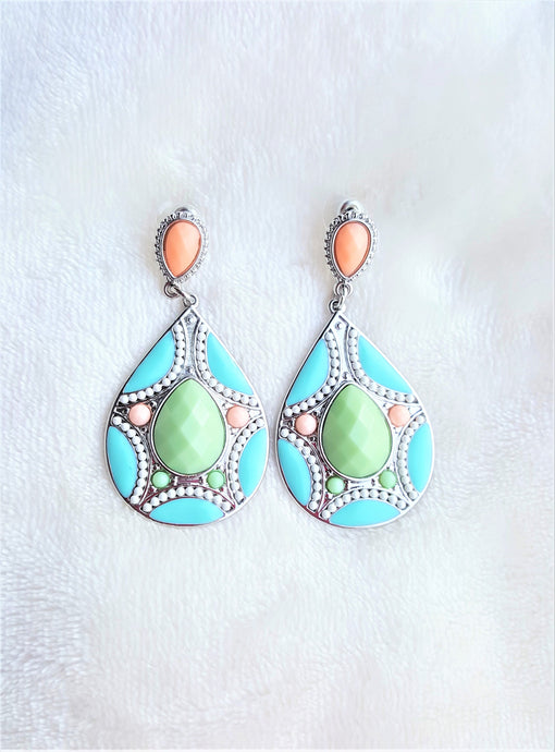 Vintage Earrings Beaded Ethnic Design Enamel Rhinestone Bohemian Jewelry - Urban Flair USA