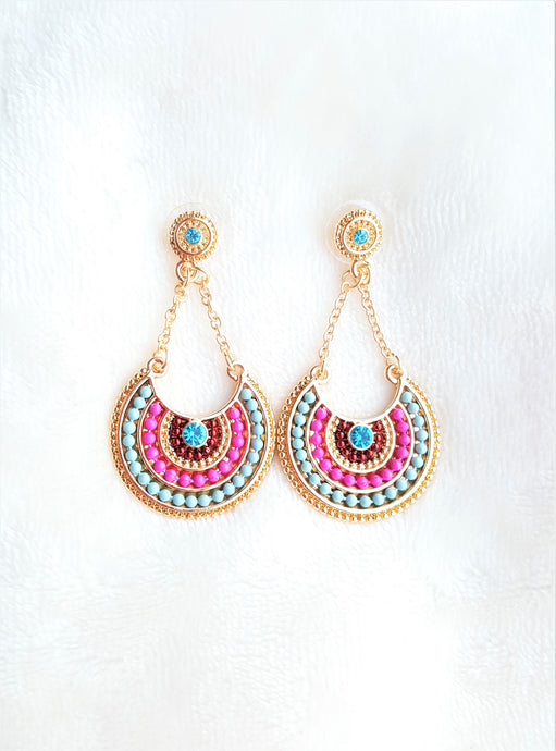 Earrings Ethnic Multicolored Resin Beads Rhinestone Gold Chain Fringe, Bohemian Jewelry, Boho, Beach Earrings, Party wear Earrings - Urban Flair USA
