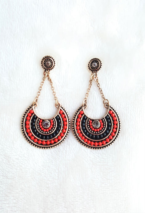 Earrings Vintage Ethnic Multicolored Resin Beads Rhinestone Antique Gold Chain Fringe, Bohemian Jewelry, Boho, Party wear Earrings - Urban Flair USA