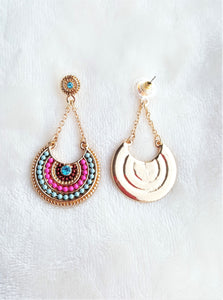 Earrings Ethnic Multicolored Resin Beads Rhinestone Gold Chain Fringe, Bohemian Jewelry, Boho, Beach Earrings, Party wear Earrings - Urban Flair USA
