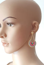 Load image into Gallery viewer, Earrings Ethnic Multicolored Resin Beads Rhinestone Gold Chain Fringe, Bohemian Jewelry, Boho, Beach Earrings, Party wear Earrings - Urban Flair USA