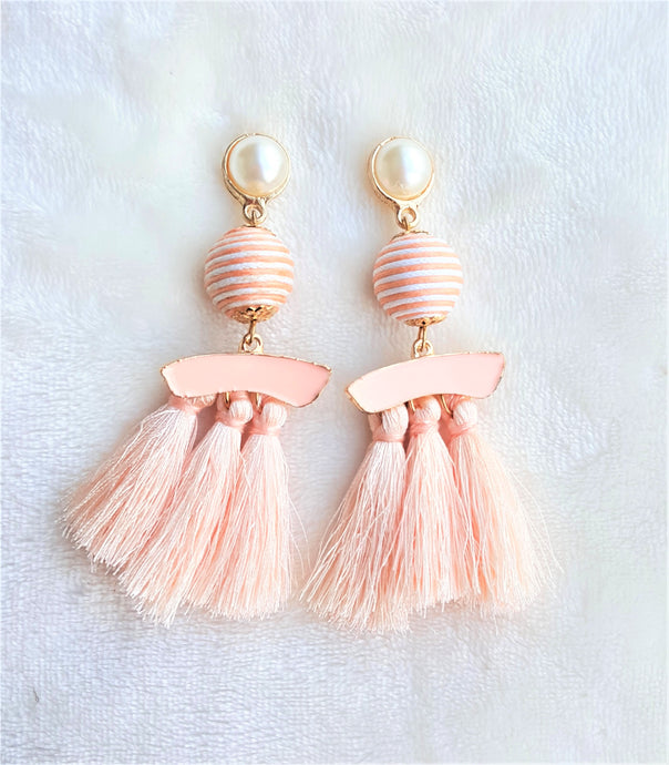 Tassel Earrings Bon Bon Pearl Enamel Peach Light Orange Long Statement Earrings - Urban Flair USA