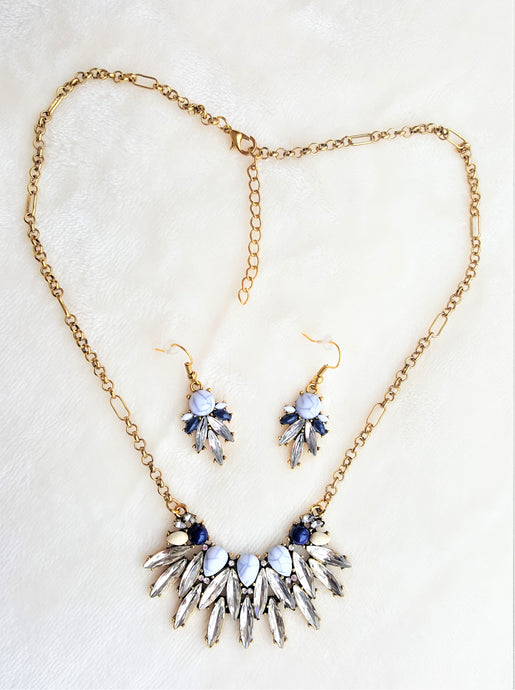 Necklace Earring Set Crystal Antique Gold Vintage Design Bohemian Jewelry Set by UrbanFlair - Urban Flair USA