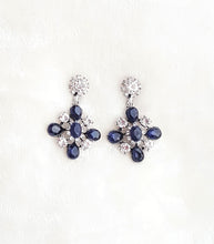 Load image into Gallery viewer, Crystal Earrings Vintage Design Antique Silver, Navy Blue Clear Crystal Dangle Drop Earrings by UrbanFlair - Urban Flair USA