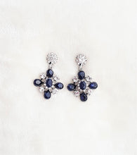 Load image into Gallery viewer, Crystal Earrings Vintage Design Antique Silver, Navy Blue Clear Crystal Dangle Drop Earrings by UrbanFlair - Urban Flair USA