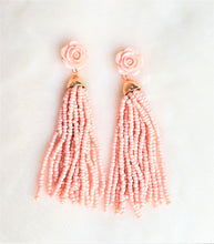 Load image into Gallery viewer, Earrings Beaded Tassel Pink Peach Rose Stud, Light Pink/Peach Statement Earrings, Beach Earrings by UrbanFlair - Urban Flair USA