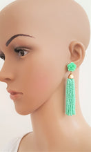 Load image into Gallery viewer, Beaded Tassel Earrings Rose Stud Enamel, Statement Earrings, Beach Earrings by UrbanFlair - Urban Flair USA