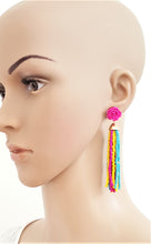 Load image into Gallery viewer, Tassel Earrings Beaded Multicolored Pink Rose Stud Enamel, Statement Earrings, Beach Earrings by UrbanFlair - Urban Flair USA