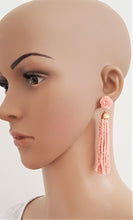 Load image into Gallery viewer, Beaded Tassel Earrings Enamel Rose Stud, Statement Earrings, Beach Earrings by UrbanFlair - Urban Flair USA