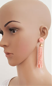 Earrings Beaded Tassel Pink Peach Rose Stud, Light Pink/Peach Statement Earrings, Beach Earrings by UrbanFlair - Urban Flair USA