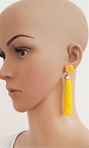 Beaded Tassel Earrings Enamel Rose Stud, Statement Earrings, Beach Earrings by UrbanFlair - Urban Flair USA