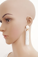 Load image into Gallery viewer, White Earrings Bead Tassel Enamel Rose Stud, Statement Earrings, Beach Earrings by UrbanFlair - Urban Flair USA