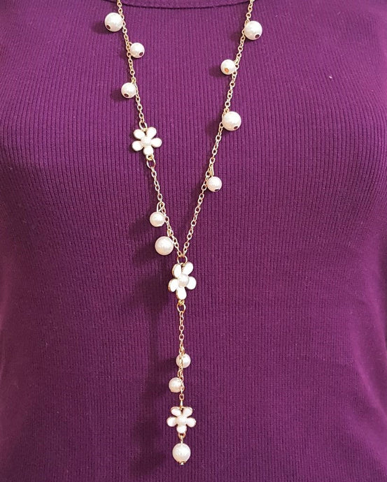 Pearl Necklace Pendant Pearl Floral Enamel Charm on Gold Chain by UrbanFlair - Urban Flair USA