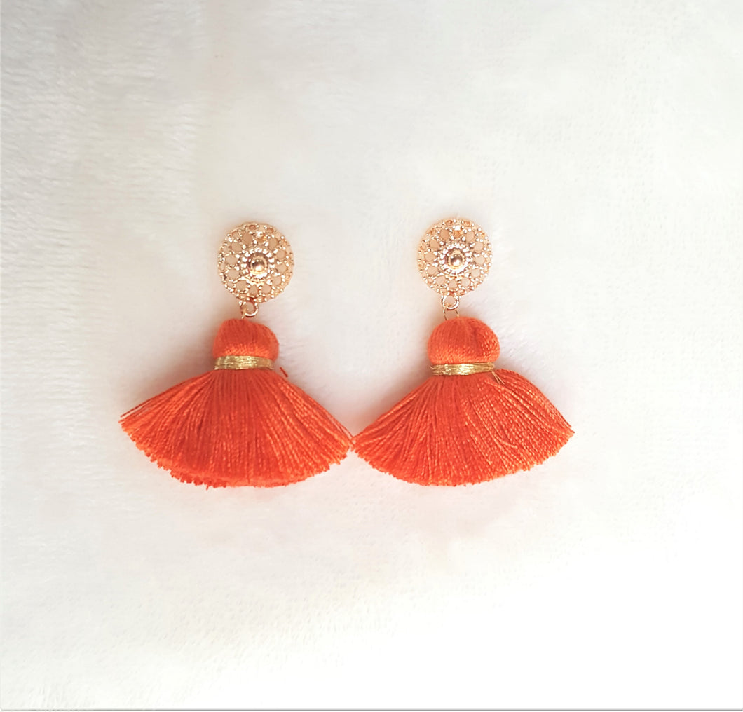 Thread Tassel Earrings Orange, Ethnic Bohemian Jewelry by UrbanFlair - Urban Flair USA