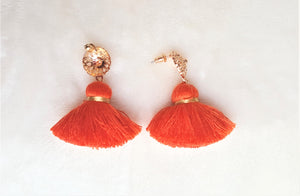 Thread Tassel Earrings Orange, Ethnic Bohemian Jewelry by UrbanFlair - Urban Flair USA