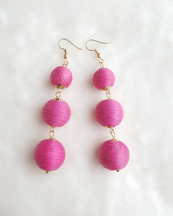 Bon Bon Earrings Pink Ball Triple Tier Drop Dangle Earring,Boho Chic Designer, Beach Jewelry Earrings, Statement Earring, Gift for Her - Urban Flair USA