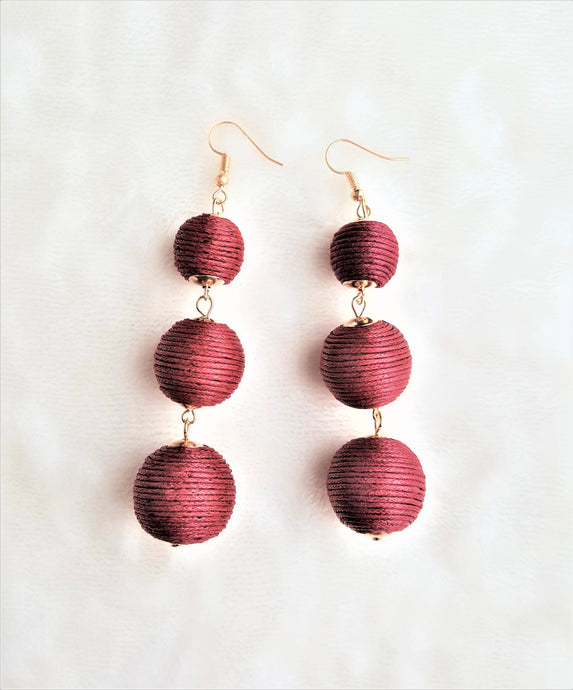 Bon Bon Earrings Burgundy Ball Triple Tier Drop Dangle Earring,Boho Chic Designer, Beach Jewelry Earrings, Statement Earring, Gift for Her - Urban Flair USA