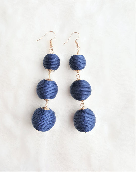 Bon Bon Earrings Navy Blue Ball Triple Tier Drop Dangle Earring,Boho Chic Designer, Beach Jewelry Earrings, Statement Earring, Gift for Her - Urban Flair USA