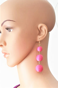 Bon Bon Earrings Pink Ball Triple Tier Drop Dangle Earring,Boho Chic Designer, Beach Jewelry Earrings, Statement Earring, Gift for Her - Urban Flair USA