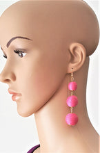 Load image into Gallery viewer, Bon Bon Earrings Pink Ball Triple Tier Drop Dangle Earring,Boho Chic Designer, Beach Jewelry Earrings, Statement Earring, Gift for Her - Urban Flair USA