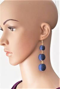 Bon Bon Earrings Navy Blue Ball Triple Tier Drop Dangle Earring,Boho Chic Designer, Beach Jewelry Earrings, Statement Earring, Gift for Her - Urban Flair USA