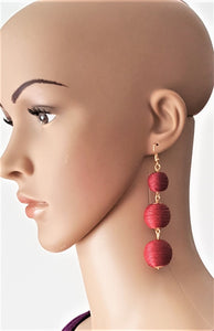 Bon Bon Earrings Burgundy Ball Triple Tier Drop Dangle Earring,Boho Chic Designer, Beach Jewelry Earrings, Statement Earring, Gift for Her - Urban Flair USA