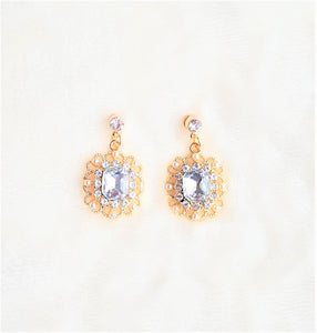 Earrings Cubic Zircon Crystal Rhinestone Pearl Square shaped, Wedding Jewelry, Party wear Earrings - Urban Flair USA