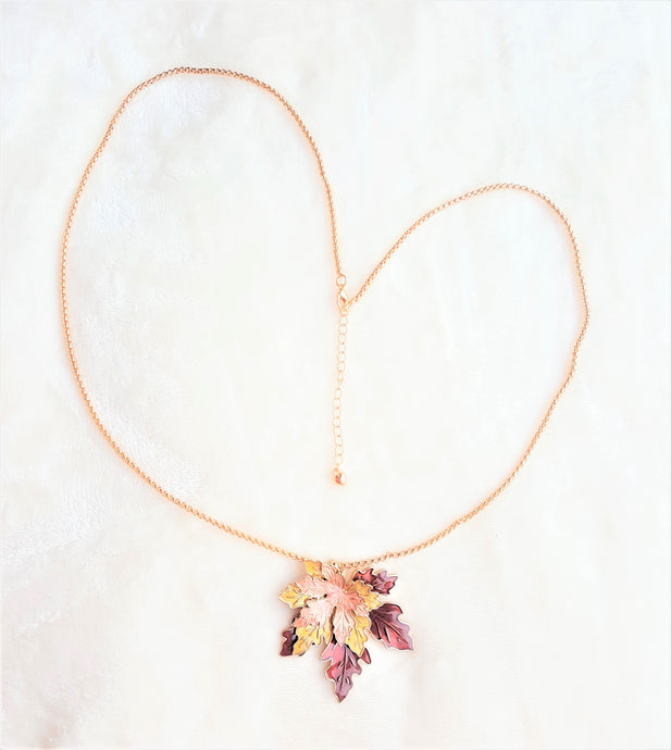 Pendant Necklace Maple Leaf Gold Chain Necklace Long Chain, Autumn Fall Jewelry by UrbanFlair - Urban Flair USA
