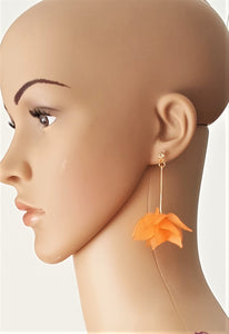 Floral Earrings Orange Gold Fashion Earrings Rhinestone Acrylic Dangle Drop Earrings by UrbanFlair - Urban Flair USA