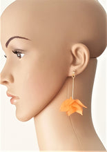Load image into Gallery viewer, Floral Earrings Orange Gold Fashion Earrings Rhinestone Acrylic Dangle Drop Earrings by UrbanFlair - Urban Flair USA
