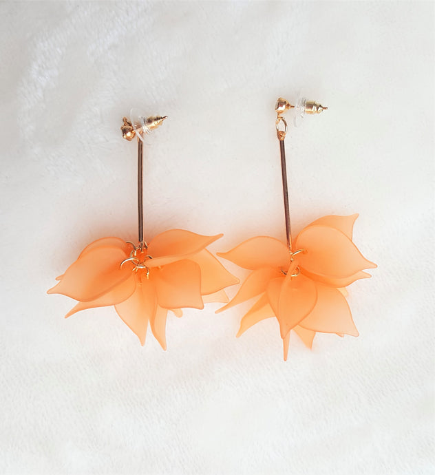 Floral Earrings Orange Gold Fashion Earrings Rhinestone Acrylic Dangle Drop Earrings by UrbanFlair - Urban Flair USA