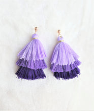 Load image into Gallery viewer, Earrings Layered Tassel Purple Lavender, Gold Stud, Chic Fashion Earring, Beach Earrings, Statement Earring - Urban Flair USA