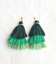 Load image into Gallery viewer, Earrings Layered Tassel Green, Gold tone Stud,Chic Fashion Earring,Beach Earrings,Statement Earring - Urban Flair USA