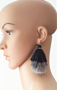 Earrings Layered Tassel Black Grey, Gold tone Stud,Chic Fashion Earring,Beach Earrings,Statement Earring - Urban Flair USA