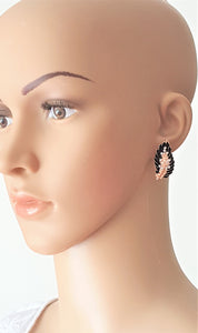 Leaf Stud Rhinestone Earrings Black Gold - Urban Flair USA