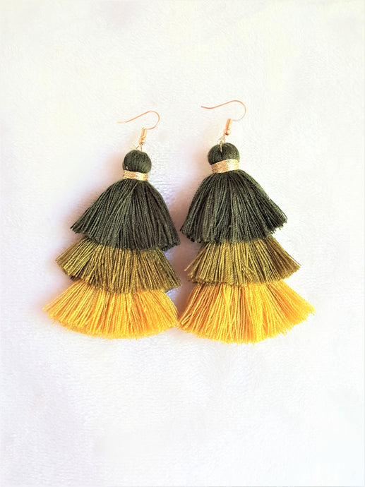 Earrings Layered Tassel Yellow Green Gold tone Stud,Chic Fashion Earring,Beach Earrings,Statement Earring - Urban Flair USA