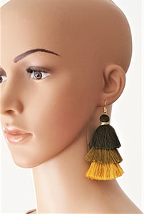 Earrings Layered Tassel Yellow Green Gold tone Stud,Chic Fashion Earring,Beach Earrings,Statement Earring - Urban Flair USA