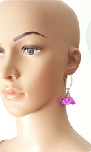Load image into Gallery viewer, Fashion Earrings Floral Purple Lavender Flower Tassel Gold Hoop Earrings by UrbanFlair - Urban Flair USA