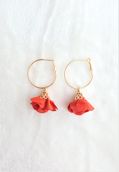 Fashion Earrings Floral Orange Flower Tassel Gold Hoop Earrings by UrbanFlair - Urban Flair USA