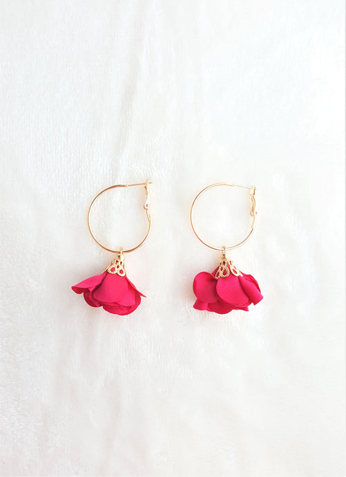 Fashion Earrings Floral Red Flower Tassel Gold Hoop Earrings by UrbanFlair - Urban Flair USA