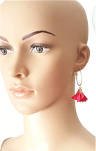 Load image into Gallery viewer, Fashion Earrings Floral Red Flower Tassel Gold Hoop Earrings by UrbanFlair - Urban Flair USA