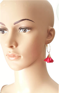 Fashion Earrings Floral Red Flower Tassel Gold Hoop Earrings by UrbanFlair - Urban Flair USA