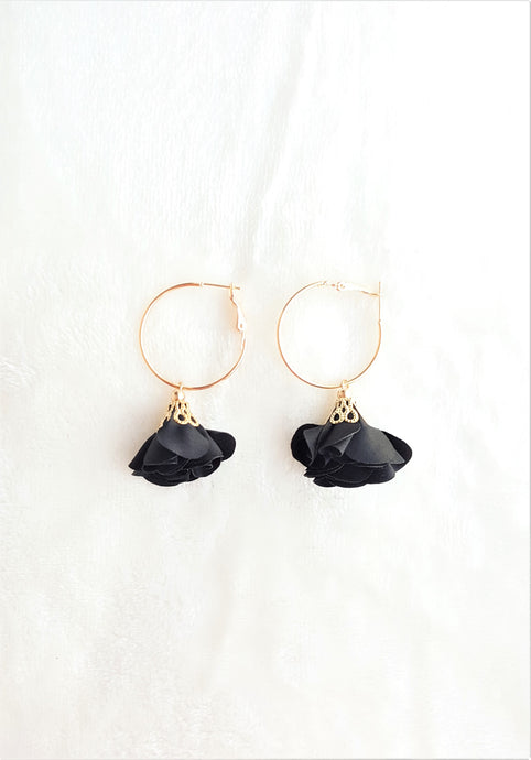 Fashion Earrings Floral Black Flower Tassel Gold Hoop Earrings by UrbanFlair - Urban Flair USA