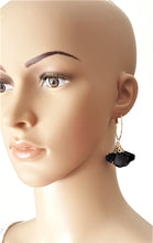 Load image into Gallery viewer, Fashion Earrings Floral Black Flower Tassel Gold Hoop Earrings by UrbanFlair - Urban Flair USA