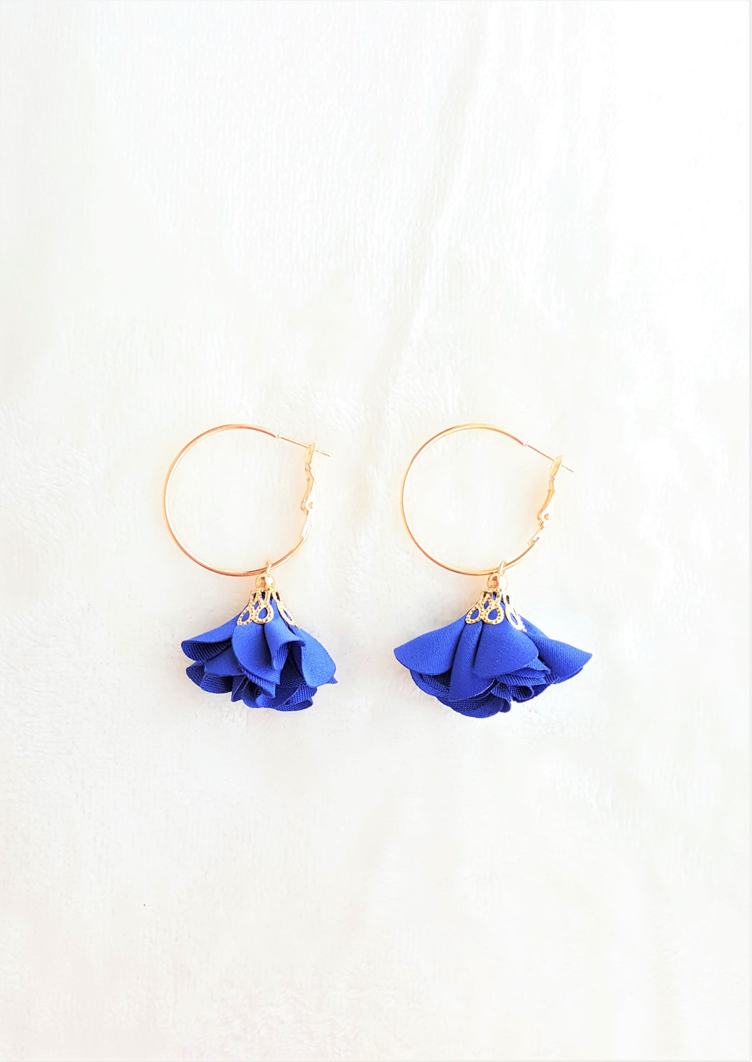 Fashion Earrings Floral Blue Flower Tassel Gold Hoop Earrings by UrbanFlair - Urban Flair USA