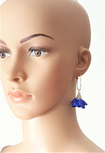Load image into Gallery viewer, Fashion Earrings Floral Blue Flower Tassel Gold Hoop Earrings by UrbanFlair - Urban Flair USA
