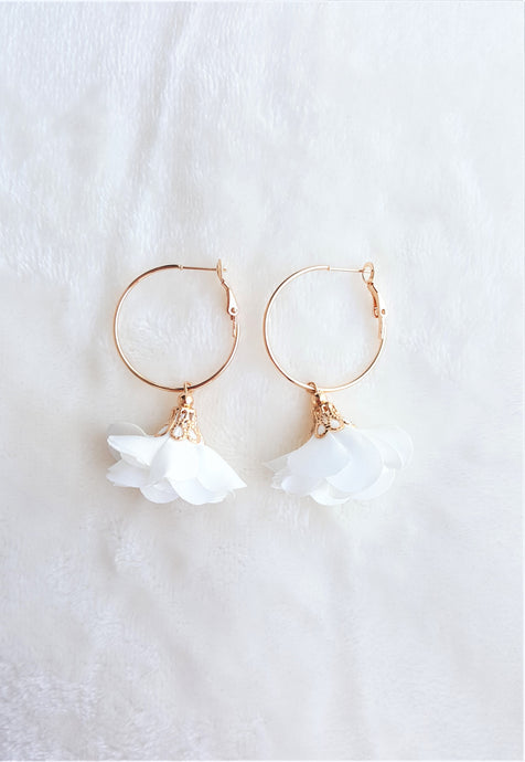 Fashion Earrings Floral White Flower Tassel Gold Hoop Earrings by UrbanFlair - Urban Flair USA